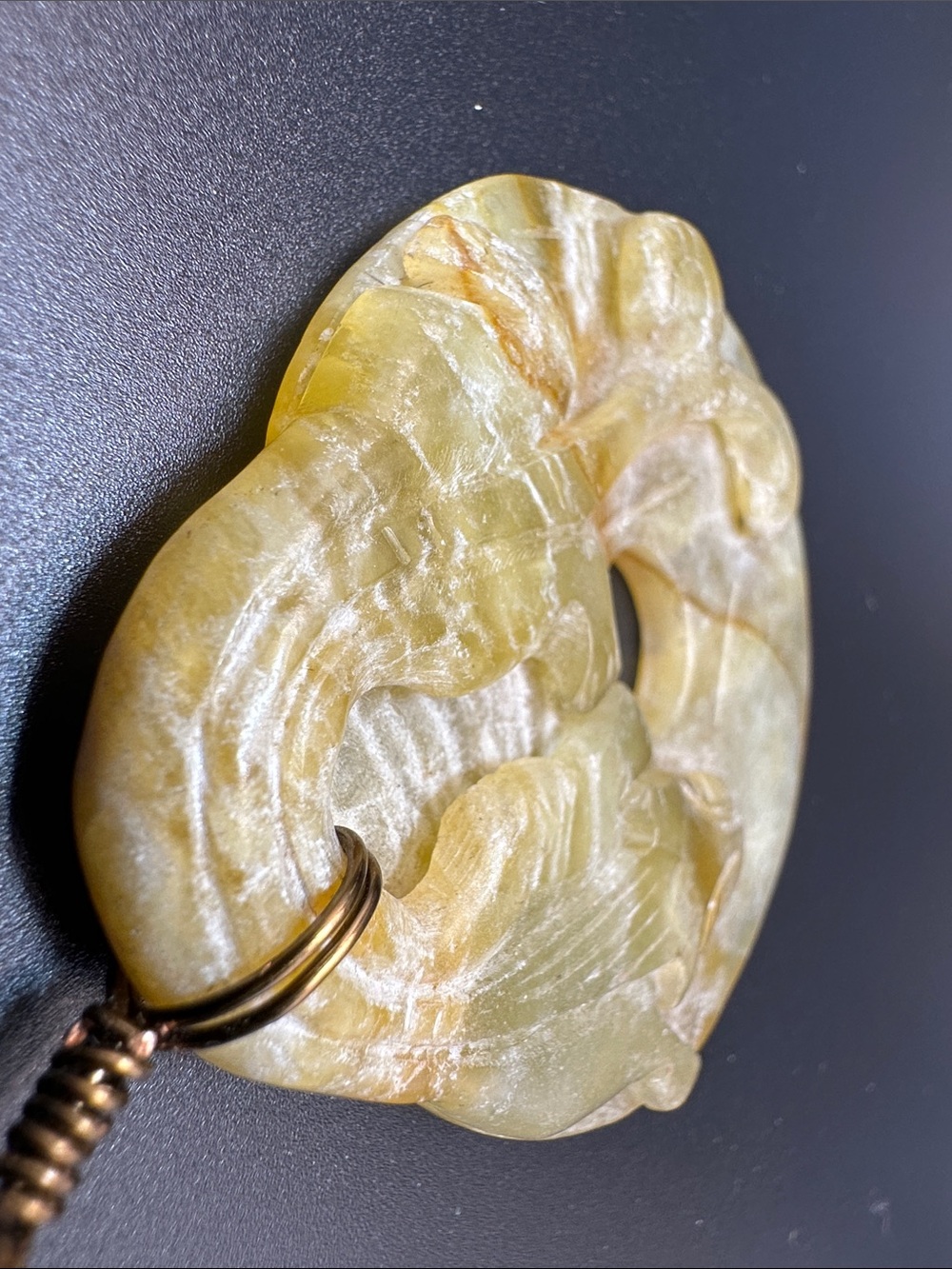 Vintage Hand-Carved Jade Sea Dragon OR Koi Pendant Symbol of Prosperity & Luck - Picture 9 of 11